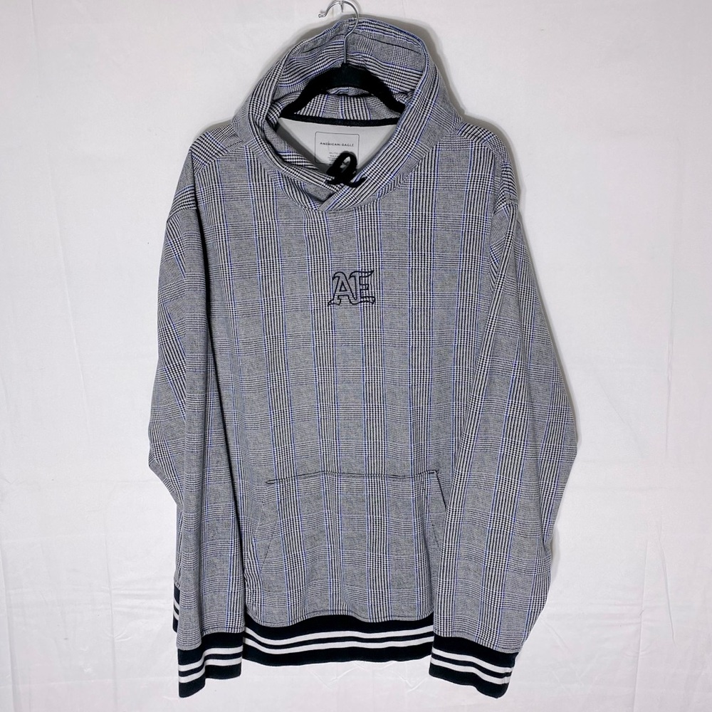 American Eagle Black White Micro Houndstooth Plaid Pullover Hoodie XXL